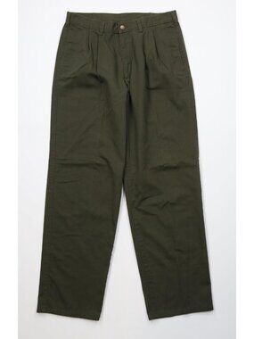 Vintage 90s Streetwear Mens 34x32 Faded Pleated Baggy Chino Pants Olive Green